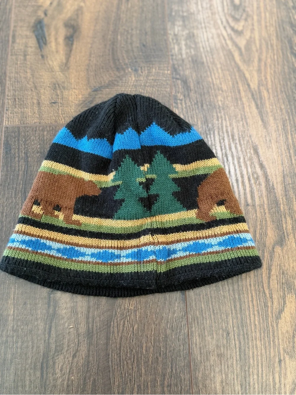 Kids Black Multicolor Scenic Knit Beanie